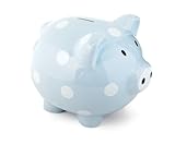 Mud Pie Baby Ceramic Polka-Dot Piggy Bank, Blue/White