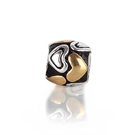 Bling Jewelry Two Tone Gold Vermeil Holiday Heart Bead Biagi Pandora Pugster Troll and Chamilia Compatible