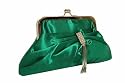 Emerald green satin clutch handbag with diamante decoration