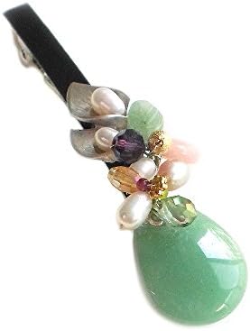 Hanabe "Goong" Handmade Aventurine Stone Pearl Beaded Traditional Hair Pin Barrette