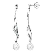 14k White Gold Freshwater Cultured Pearl and Diamond Earrings