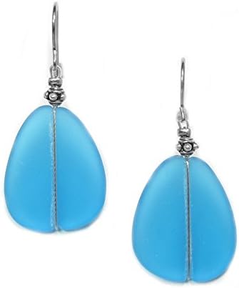 Solares Silvertone Deep True Blue Teardrop Glass Earrings