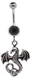 Stainless Steel Belly Ring with Black Crystals - Black Dragon Dangling