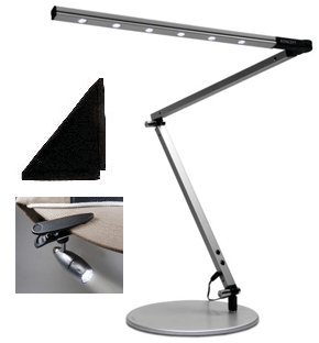 Koncept Z-Bar High Power Adjustable LED Desk Lamp Daylight White Illumination - Silver with Free Gifts Clip-on LED Spotlight AND Micrfiber Cleanse Cloth Black