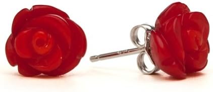 RockLove Red Coral Rose Stud Earrings