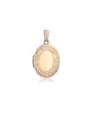 14K Yellow Gold-Filled Oval Floral Pendant Photo Locket (12 x 21 mm)