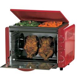 Red 10-in-1 Toaster Oven Broil Roast Bake Toast Grill Steam Rotisserie 1780 cu-in by Technosonic
