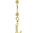 Solid 14k Yellow Gold Cz Initial L Belly Ring