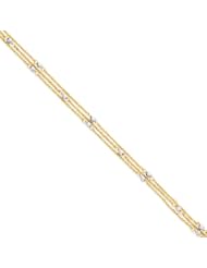 14 Karat Two Toned Gold 3-Strand Anklet, 9 Inch