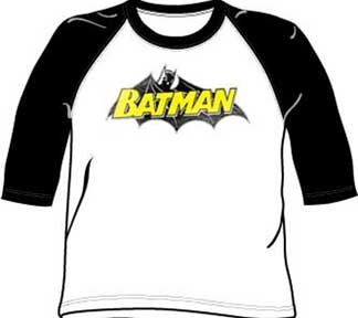 Batman CLASSIC LOGO Adult White/Black 3/4 Sleeve Baseball T shirt Tee Shirt
