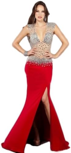 IBEAUTY DRESS Deep V-neck Pierced Trailing Slit Evening Dress Red US 8