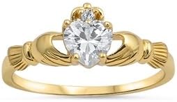 Silver Claddagh Ring - Yellow Gold Plated - Size 7 RC103531-YG-07