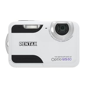 Pentax Optio WS80 Digitalkamera (10 Megapixel, 5-fach opt. Zoom, 6,9 cm (2,7 Zoll) Display, 1.5m wasserdicht, staubdicht) weiß/schwarz