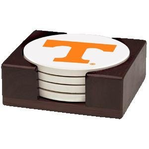 University of Tennessee Volunteers 4-Coaster Gift Set with Coordinating Wood Holder
