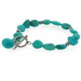 Genuine Blue Turquoise Nugget Sterling Silver Bali Bead and Toggle Bracelet