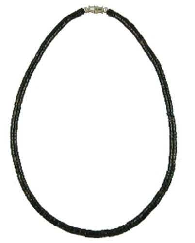 Native Treasure Puka Shell Necklace Black Pin Surfer Beach Men's Beaded Puca Choker - 18