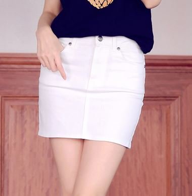 (ALLURE) タイト ミニ スカート デニム ホワイト ひざ丈 ペンシル AF0510