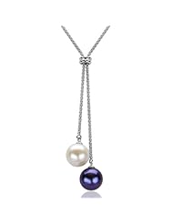 Sterling Silver 10-11mm White & Black Cultured Freshwater Pearl High Luster AAA Quality As a Pendant in 16" Popcorn Chain Necklace.