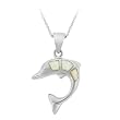 Sterling Silver Created-White Opal Inlay Dolphin Pendant with Rolo Chain, 18"