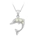 Sterling Silver Created White Opal Inlay Dolphin Pendant , 18"