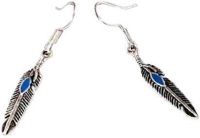 Lovely Small Feather Earrings in Silver Toned Overlay with Blue Coloring