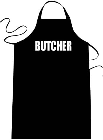 BUTCHER - Funny Apron; Long Length 30" x Full Width 28" Kitchen Aprons for Men, Women, & Teens (Unisex) One Size Fits Most; Cotton Polyester Blend with Adjustable Neck; Great gift idea.