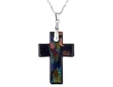 Black Murano Glass Cross Pendant with Sterling Silver Chain