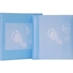 HENZO Baby Fotoalbum STEPS blau & Aufbewahrungsbox - 30,5 x 28 cm - 60 Seiten - Babyalbum - Album zur Geburt oder Taufe
