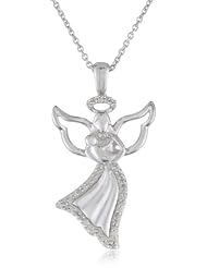 Sterling Silver Diamond Angel Pendant Necklace (1/7 cttw, I-J Color, I2-I3 Clarity), 18"
