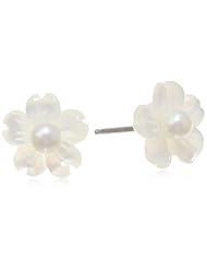 Mother-of-Pearl Flower and Potato Freshwater Cultured Pearl Stud Earrings