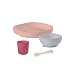 BEABA Silicone 4-Piece Meal Set - Easy to Clean - Dishwasher and Microwave Safe - Soft, Unbreakable, Non-Slip Suction Bottom - Includes Plate, Bowl, Cup and 2nd Stage Silicone Spoon (Blush)
