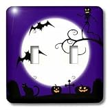 Renderly Yours Autumn And Halloween - Toon Jack O Lanterns Bats And Cats In Graveyard With Moon - Light Switch Covers - double toggle switch