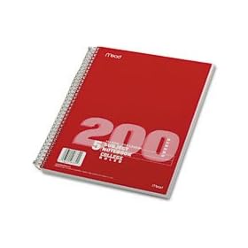 Mead® Spiral® 5 Subject Notebook - College Ruled, 8.5 x 11, Asst. Colors, 200 Sheets per Pad (06780)