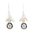 Small Round Raised Lotus Flower Dangle Earrings in Sterling Silver with Beads of Citrine, #8183