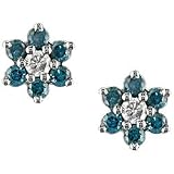 10K White Gold 1/4 ctw Blue and White Diamond Flower Earrings
