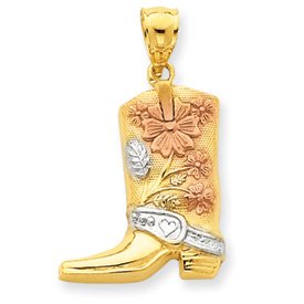 14k and Rhodium Floral Boot Pendant