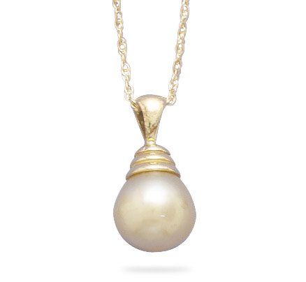 18 14K Yellow Gold Necklace and Pendant Featuring a 10mm Cultured South Sea Pearl