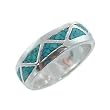 Southwestern Style Chevron Band Ring with Turquoise Chip Inlay and Sterling Silver for Men or Women, Size 9, #1775
