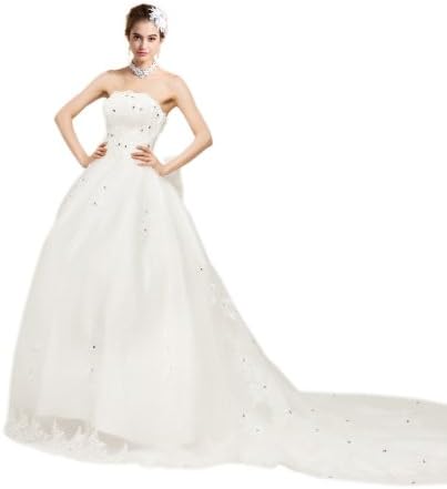 Ibeauty Luxury Chapel Train Strapless Wedding Bridal White H12060 White US 0/2