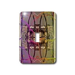 Jos Fauxtographee Abstract - Electrical Panel in the House cracked and colored pink green and yellow - Light Switch Covers - single toggle switch