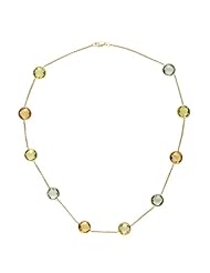 14K Yellow Gold Multi Color Stones Necklace 34 Inch