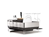 simplehuman Steel Frame Dishrack with Wine Glass Holder and Bamboo Knife Block, Grey