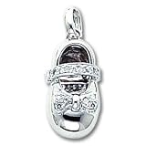 14k White Gold AA Quality Completed Baby Girl Shoe Pendant