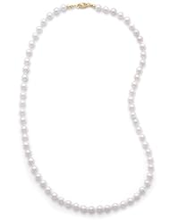 30" 5.5-6mm Grade AAA Cultured Akoya Pearl Necklace Individually Knotted with 14K Yellow Gold Clasp