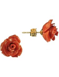 Flower Shaped Red Coral Gold-Filled Posts Stud Earrings