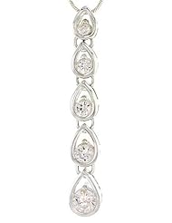 Sterling Silver Pear Link Graduated Journey Pendant w/ 5 CZ Stones, 1 15/16" (49mm) tall