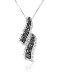 Sterling Silver Black and White Diamond Pendant Necklace (1 cttw, I-J Color, I3 Clarity), 18"