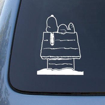 SNOOPY ON HOUSE - Charlie Brown - Vinyl Car Decal Sticker #1826 | Vinyl Color: White