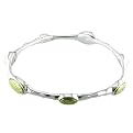 Recycled Metal Bangle Bracelet - Silvertone/ Green