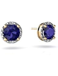 Created Sapphire 14kt Yellow Gold Earrings